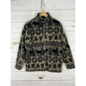Cityscape Fleece Jacket Womens Small Beige Moose Fair Isle Full Zip Collared